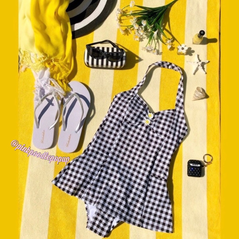 Betsey Johnson B&W Gingham Retro Bathing Suit NWT - Picture 3 of 14